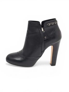 Chanel Black Leather Chain Details Ankle Booties US 8
